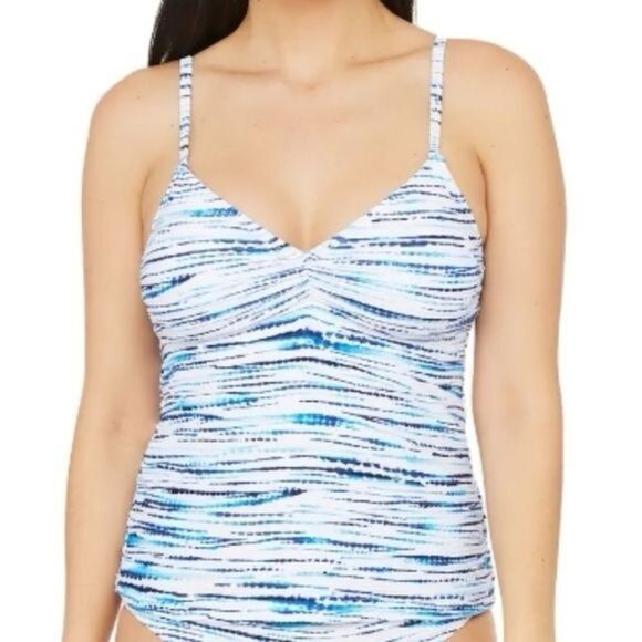 La Blanca Swimwear Tonal Tidal Striped Tankini Set Blue Cream Size Small | 6/8 - Picture 1 of 13